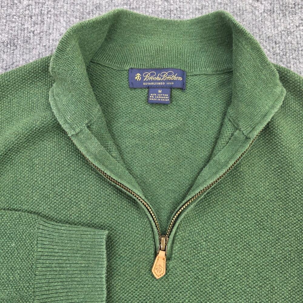 Brooks Brothers Sweater Mens Medium Green Cashmere 1/4 Zip Mock Neck Pullover